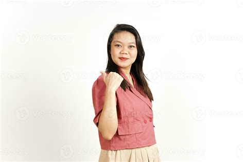 Showing Product and Pointing Side using Thumb Of Beautiful Asian Woman ...
