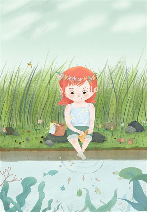 河岸边的女孩|插画|儿童插画|AmyLi风径 - 原创作品 - 站酷 (ZCOOL)