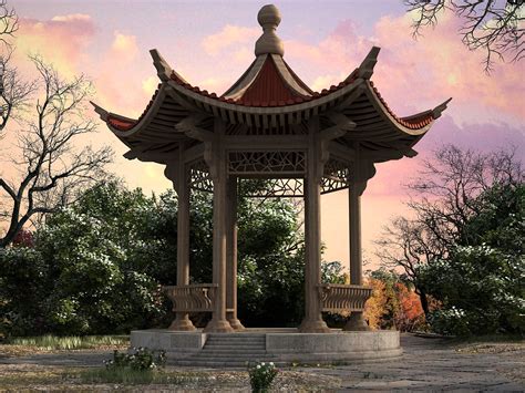 绿色公园里的亭子高清图片下载_红动中国