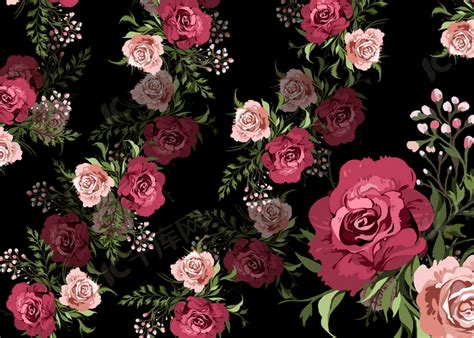 无缝隙复古花朵玫瑰花背景图片免费下载-千库网