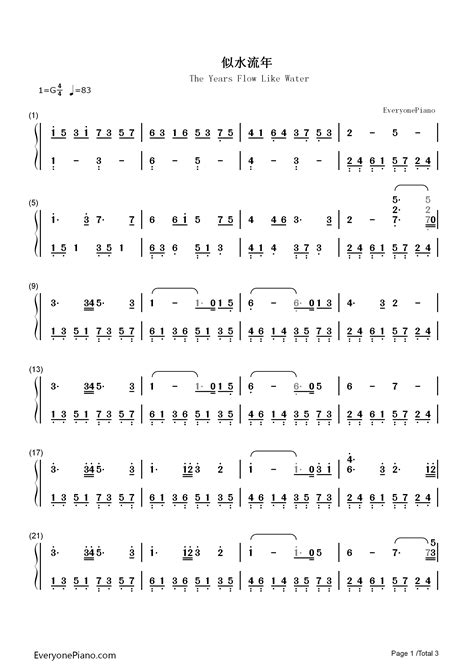似水流年-梅艳芳-钢琴谱文件（五线谱、双手简谱、数字谱、Midi、PDF）免费下载