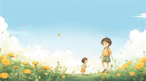 漫步在花丛中的小女孩插画图片素材下载_jpg格式_熊猫办公