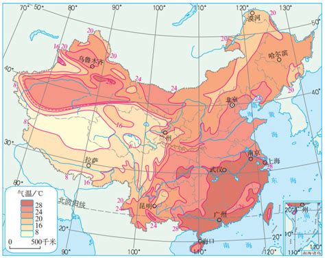 中国7月平均气温分布图_中国地图_初高中地理网