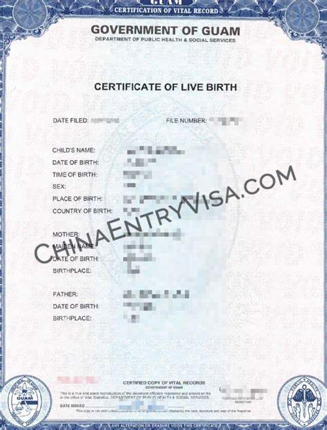 美国关岛出生纸样本 | 办理中国签证