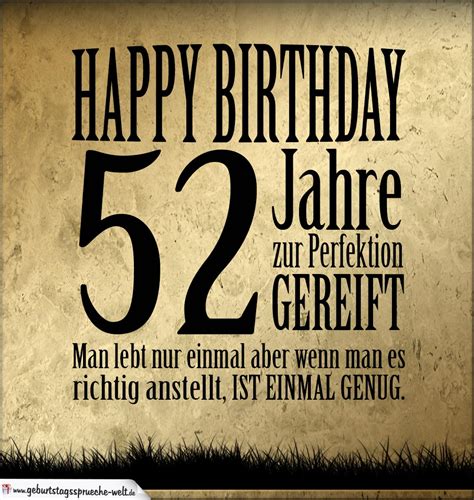 52. Geburtstag Geburtstagswünsche mit Schild und Alter auf Karte ...