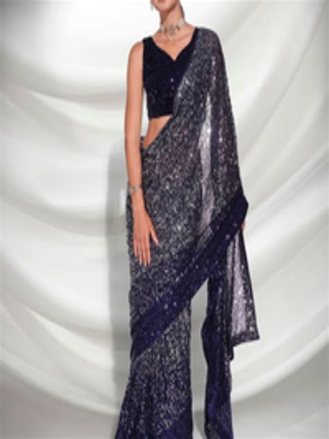 Buy DIVASTRI Embellished Sequinned Pure Georgette Saree - Sarees for ...