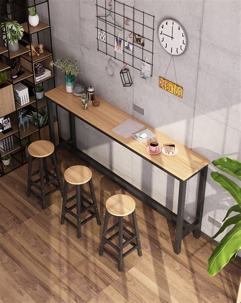美式实木吧台桌 咖啡厅复古铁艺靠墙吧台桌 酒吧创意高脚桌椅组合-阿里巴巴