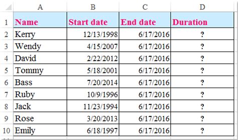 How to calculate the length of service from hire date in Excel?