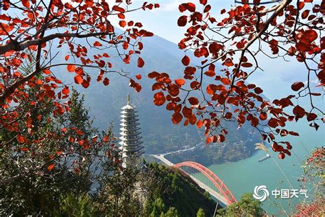 重庆巫山文峰红叶醉峡江-高清图集-中国天气网