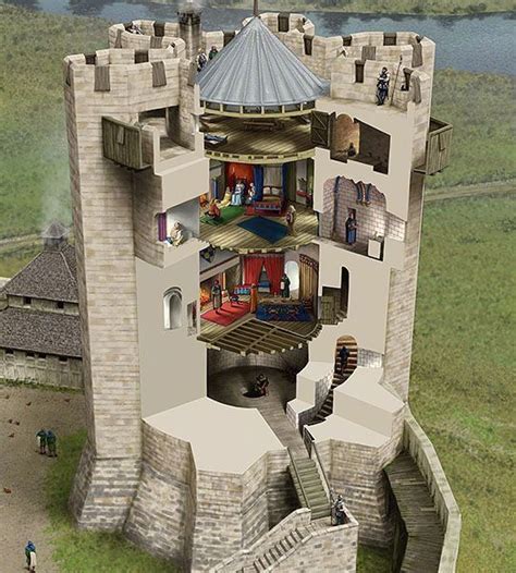 中世纪城堡大厅内部三维插图