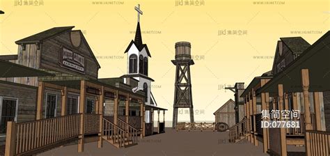 在一个古老的狂野的西部小镇上，有木制建筑的空街道的3D渲染图。照片摄影图片_ID:425369524-Veer图库