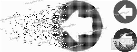 Gray vector previous arrow icon in dispersed, dotted halftone and ...