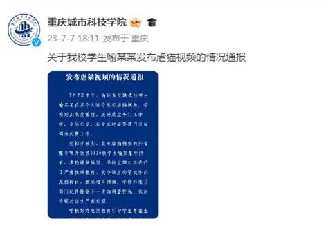 重庆城市科技学院通报一学生发布虐猫视频：依法依规对该生严肃处理