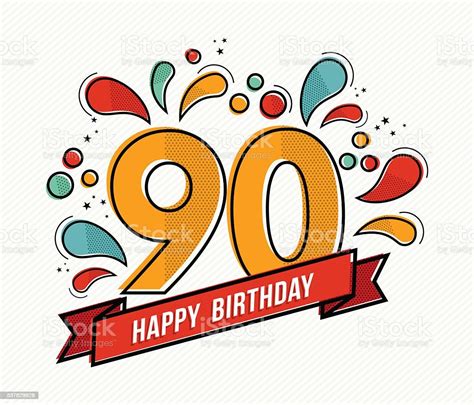 Colorful Happy Birthday Number 90 Flat Line Design Stock Illustration - Download Image ...