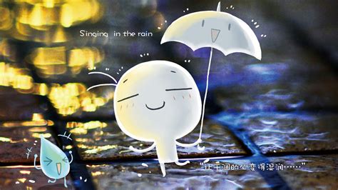 小豌豆，总是幸福的，可爱，萌，下雨，雨点，雨伞，唱歌，文字，让干涸的心变得湿润，小豌豆壁纸_可爱壁纸_墨鱼部落格