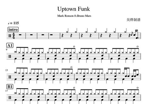 Bruno Mars-Uptown Funk架子鼓谱爵士鼓曲谱-乐手网