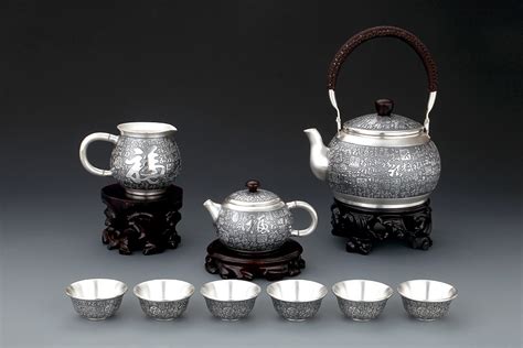 银器 银制品 银礼品 纯银999 银茶具套装 银茶壶 银茶杯 花丝百福-阿里巴巴