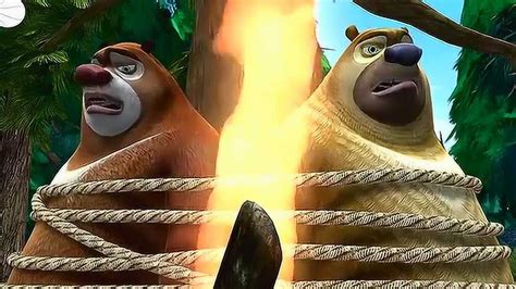 熊出没：熊大和熊二被光头强绑住要用火烤他们_腾讯视频