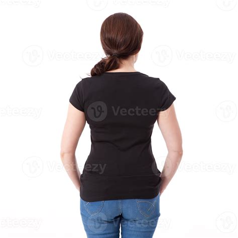 Shirt design and people concept - close up of woman in blank t-shirt ...