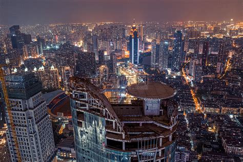 武汉城市建筑夜晚建筑群西北湖俯视航拍摄影图配图高清摄影大图-千库网