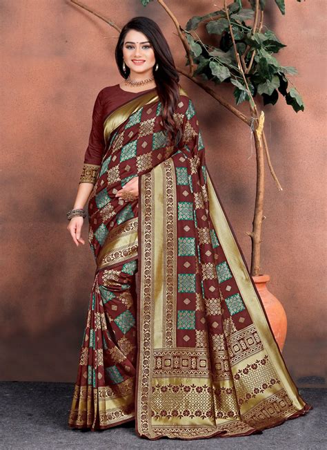 Buy Silk Multi Colour Weaving Classic Saree Online : 158177