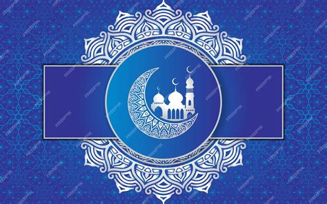 Un fondo azul con una luna creciente y el texto ramadán está escrito en ...