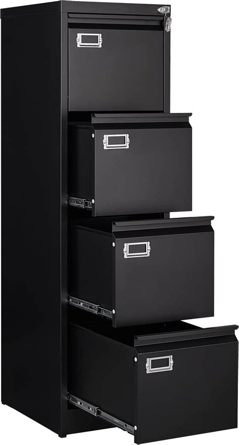 4 Drawer File Cabinet, Filing Cabinets for Home Office, Metal Vertical File Storage Cabinet with Lock, Locking File Cabinet for A4 Legal/Letter, 15.1" W x 17.7" D x 52.5" H, Assembly Required