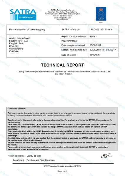 EN 13501-1:2002 Certificate (Amtico First) | Amtico International | NBS ...