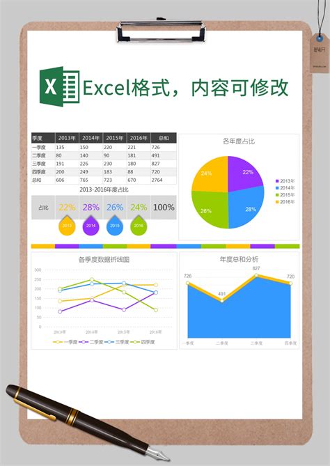 创意各年按季度数据分析Excel模板_创意各年按季度数据分析Excel模板下载_可视化图表-脚步网