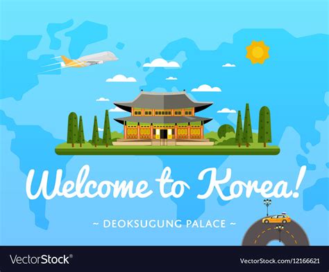 Welcome to Korea poster with famous attraction Vector Image
