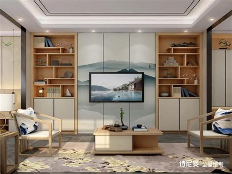 简约风格二居室客厅电视墙组合柜子设计_土巴兔装修效果图