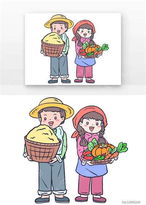 脱贫漫画农民抱着农副产品图片_卡通手绘_编号12956334_红动中国