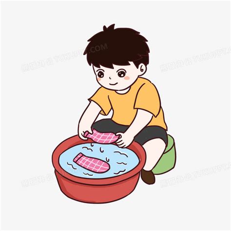 手绘卡通小男孩洗袜子元素PNG图片素材下载_卡通PNG_熊猫办公
