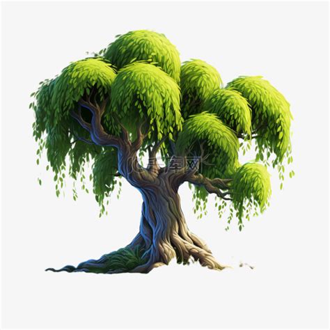杨柳茂盛的样子柳树AI元素立体免扣图案素材图片免费下载-千库网
