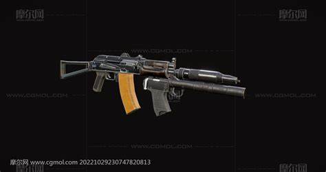 带榴弹发射器的AK74U突击步枪游戏道具3dmaya模型_枪械模型模型下载-摩尔网CGMOL