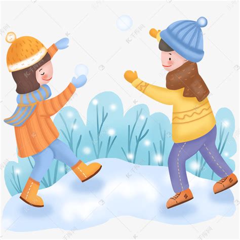 手绘打雪仗的小朋友场景素材图片免费下载-千库网