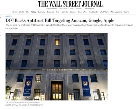 美国司法部批准针对亚马逊、谷歌和苹果的反垄断法案_TMT观察网