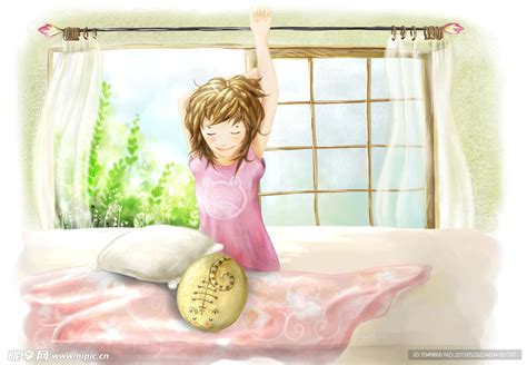 动漫手绘日系刚睡醒的小女孩与玩偶抱枕插画PNG素材图片免费下载-千库网