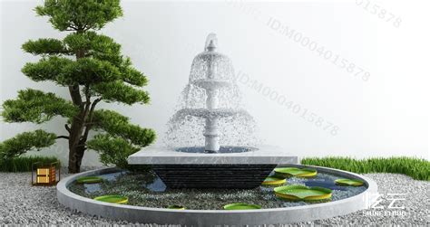 园林景观花园庭院水池喷泉设计效果图（PSD格式）