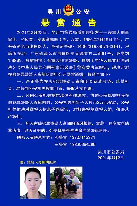 广东吴川发生一起重大刑事案件 警方悬赏3万征集线索_手机新浪网