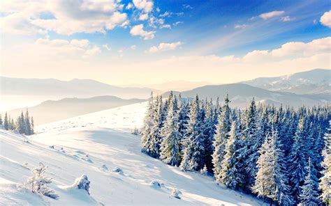 冬季远山河流美丽雪景桌面壁纸-壁纸图片大全