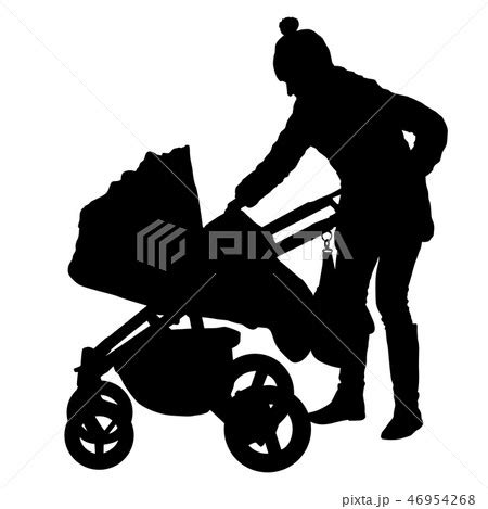 Silhouettes walkings mothers with baby strollersのイラスト素材 [46954268] - PIXTA