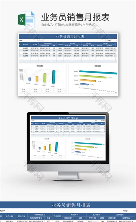 业务员销售月报表Excel模板_千库网(excelID：74113)