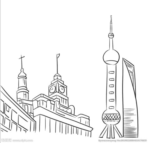 上海代表性建筑手绘线稿设计图__背景素材_PSD分层素材_设计图库_昵图网nipic.com