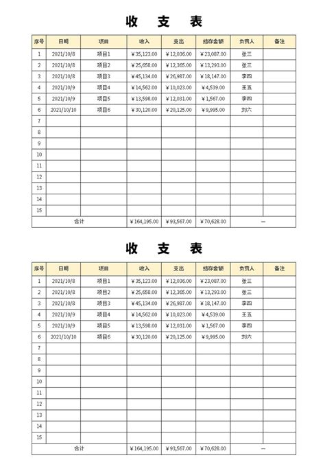 收支表-自动计算金额excel模板_完美办公