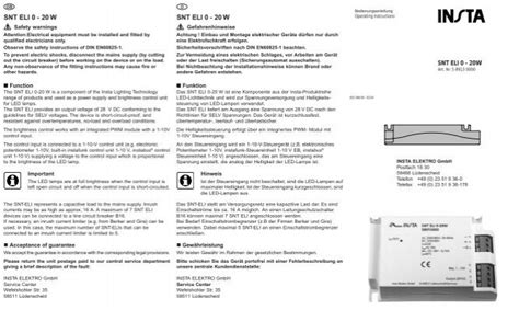 SNT ELI 0 - 20 W SNT ELI 0 - 20 W - Insta Elektro GmbH | Home