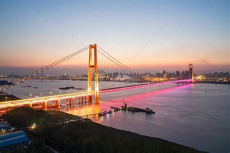 武汉长江大桥夜景大气航拍实拍图摄影图高清摄影大图-千库网