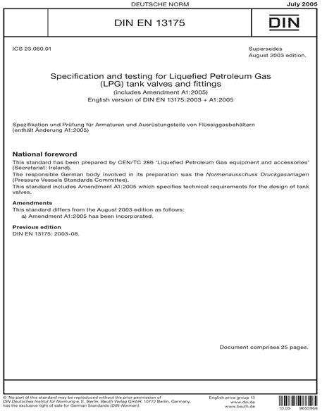 DIN EN 13175:2005 - Specification and testing for Liquefied Petroleum ...