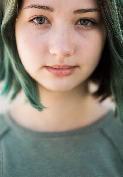 "Close Up Of A Cute Teen Girl With Green Hair" by Stocksy Contributor ...