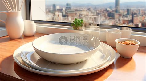 白桌上的盘子和碗高清图片下载-正版图片505445270-摄图网